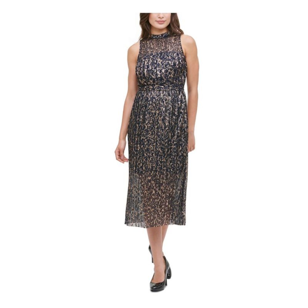 KENSIE Womens Navy Floral Sleeveless Halter Midi Sheath Dress 12